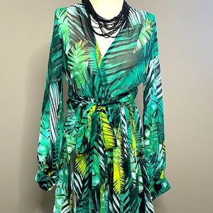 Jungle Print Long-Sleeve Maxi Dress